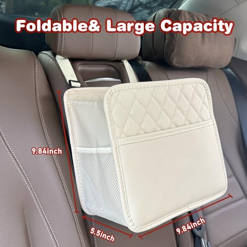 Witaxima Upgrade Car Seat Organizer Backseat with Storage Pockets, Multipurpose Car Organizer Hanging, Car Trash Bag Can,Premium PU Leather Garbage Can 2.14 Gallon Large Capacity Accessories Beige - Image 3