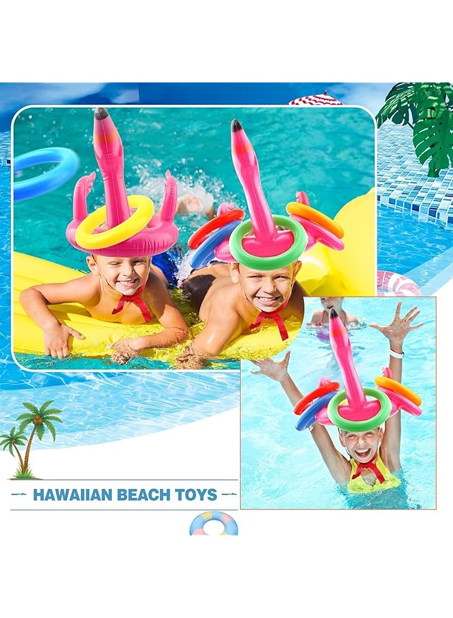 KASTWAVE 3 Pack Flamingo Inflatable Ring Toss Game Pool Party Toys Hats Decoration With 12Pcs Rings For Hawaii Luau Swimming Pool Party Decoration Swimming Pool Beach Party Games (Flamingo) - Image 3