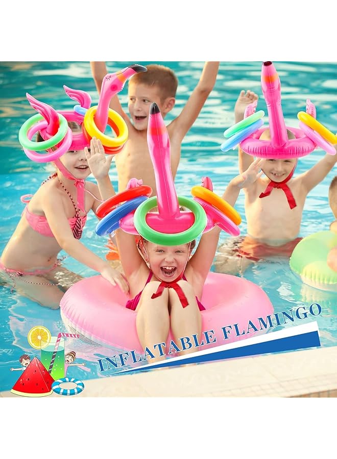KASTWAVE 3 Pack Flamingo Inflatable Ring Toss Game Pool Party Toys Hats Decoration With 12Pcs Rings For Hawaii Luau Swimming Pool Party Decoration Swimming Pool Beach Party Games (Flamingo) - Image 4