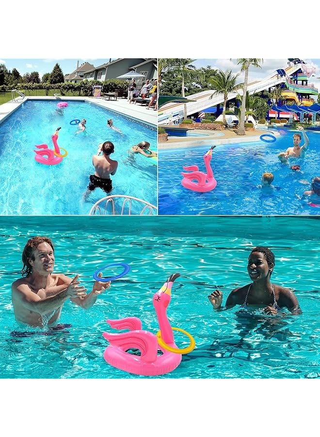 KASTWAVE 3 Pack Flamingo Inflatable Ring Toss Game Pool Party Toys Hats Decoration With 12Pcs Rings For Hawaii Luau Swimming Pool Party Decoration Swimming Pool Beach Party Games (Flamingo) - Image 5