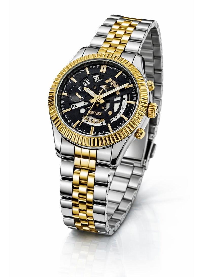 أستون ساعة يد رجالي ASTON ستانلس ستيل لون أسود وذهبي بتصميم فاخر مع عدادات متعددة ومظهر رياضي أنيق للاستخدام اليومي والمناسبات - Image 1