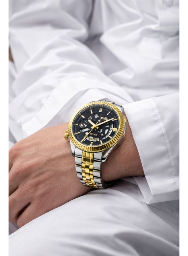 أستون ساعة يد رجالي ASTON ستانلس ستيل لون أسود وذهبي بتصميم فاخر مع عدادات متعددة ومظهر رياضي أنيق للاستخدام اليومي والمناسبات - Image 5