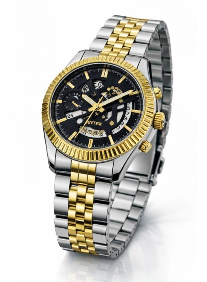 أستون ساعة يد رجالي ASTON ستانلس ستيل لون أسود وذهبي بتصميم فاخر مع عدادات متعددة ومظهر رياضي أنيق للاستخدام اليومي والمناسبات - Image 2