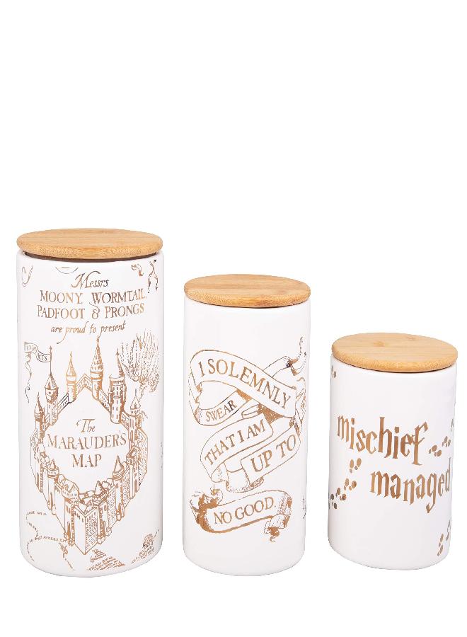 Harry Potter Harry Potter Marauder's Map Porcelain 3 Piece Canister Set - Three Sizes with Gold Marauders Map Design  - Image 2