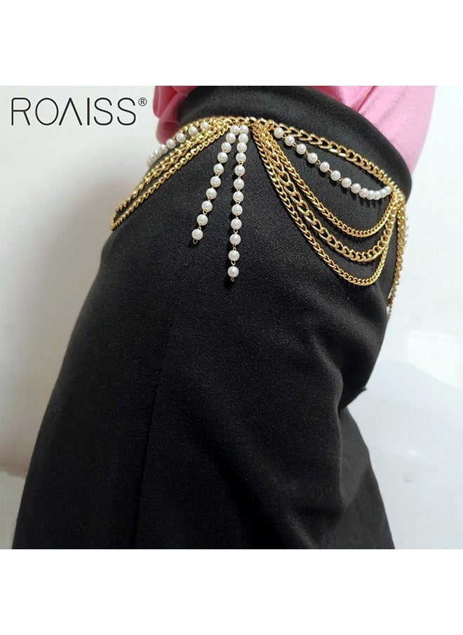 roaiss مجموعة سلاسل جسم نسائية بيكيني سلاسل لؤلؤ وتدلي من الملحقات تعليق الرقبة وسلسلة الكتف وسلسلة الخصر متعددة الطبقات  - Image 3