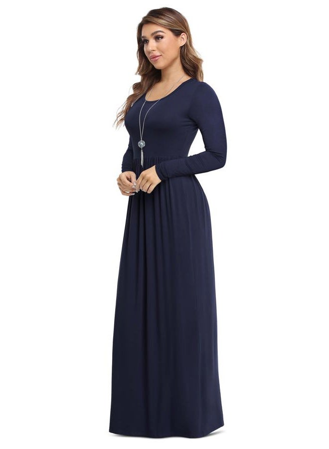 VIISHOW Women's Long Sleeve Loose Plain Maxi Dresses Casual Long Dresses with Pockets(Navy Blue,2X-Large), 1-long Sleeve Navy Blue, XXL - Image 2