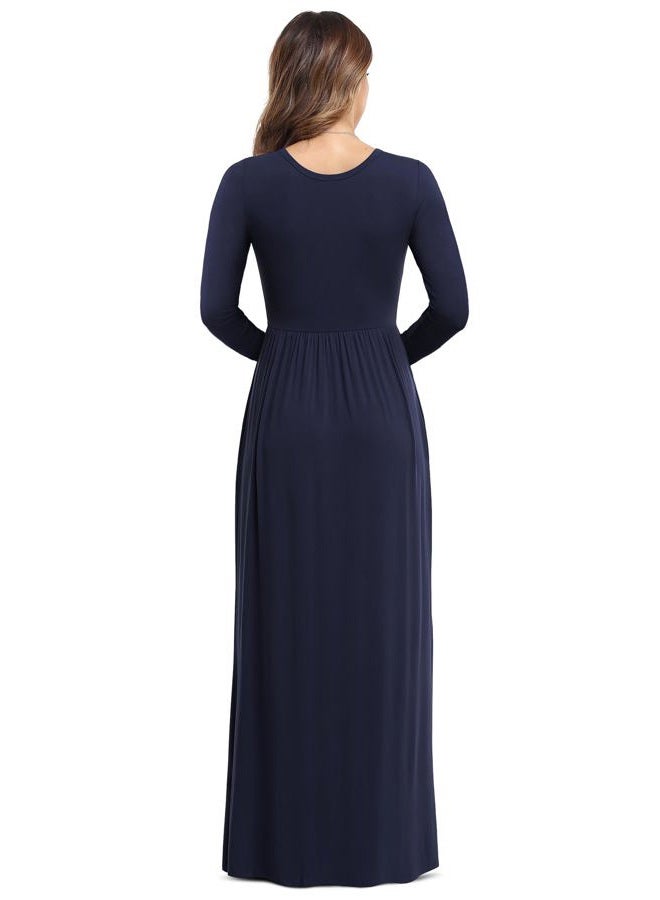 VIISHOW Women's Long Sleeve Loose Plain Maxi Dresses Casual Long Dresses with Pockets(Navy Blue,2X-Large), 1-long Sleeve Navy Blue, XXL - Image 4