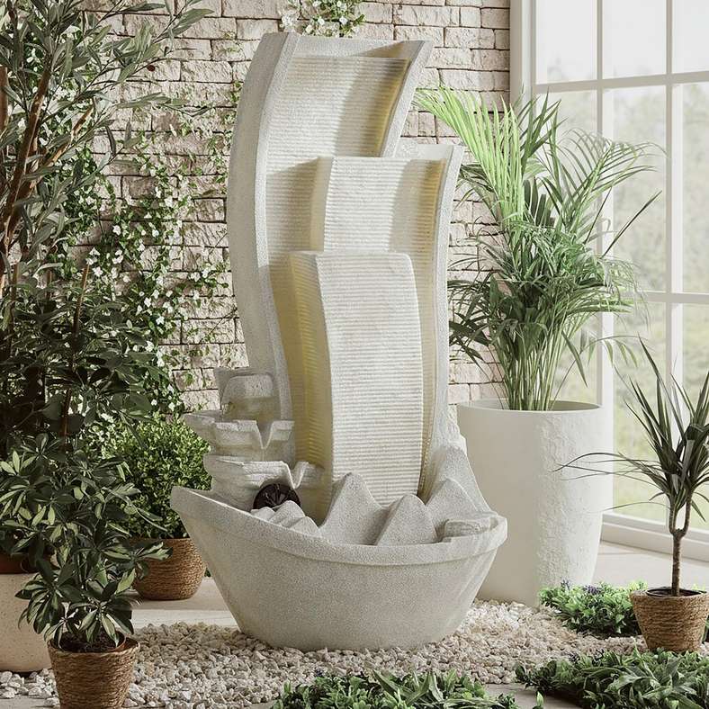 Mystique Polyresin Floor Fountain 77x23x128cm - Beige