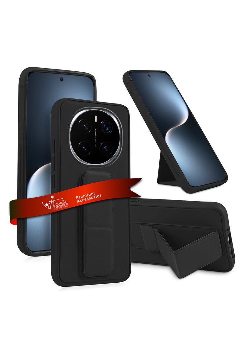 Wtech Honor Magic7 5G 2024 Hand Grip Foldable Magnetic Kickstand Wrist Strap Finger Grip With Built-In Iron Case Cover - Black - Image 1