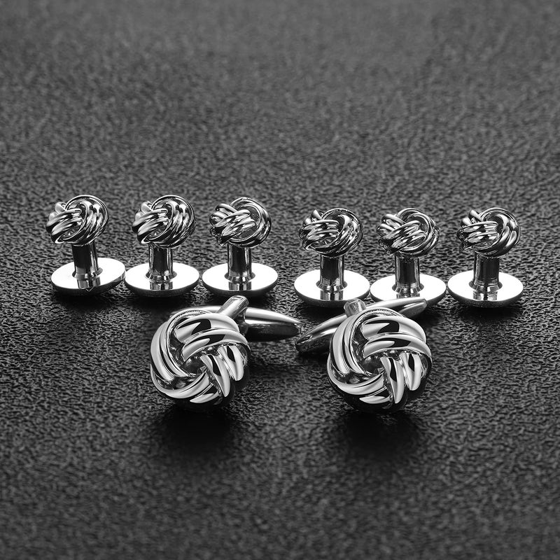 HAWSON Personalize Flower Knot Man Shirt Tuxedo 6 Studs and 2 Cufflinks Set Silver - Image 5