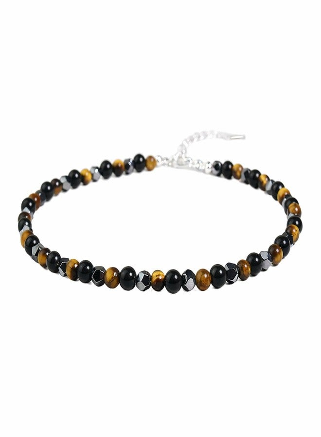 YiCan Original Triple Protection Anklet Bracelet For Men and Women Anklet - Natural Energised Tiger Eye Stone, Black Obsidian, Hematite Stone for Power, Protection, Good Luck (2mm Beads) - Image 1