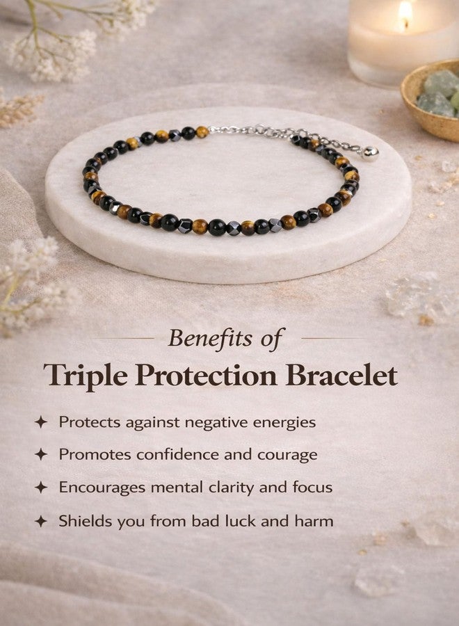 YiCan Original Triple Protection Anklet Bracelet For Men and Women Anklet - Natural Energised Tiger Eye Stone, Black Obsidian, Hematite Stone for Power, Protection, Good Luck (2mm Beads) - Image 4