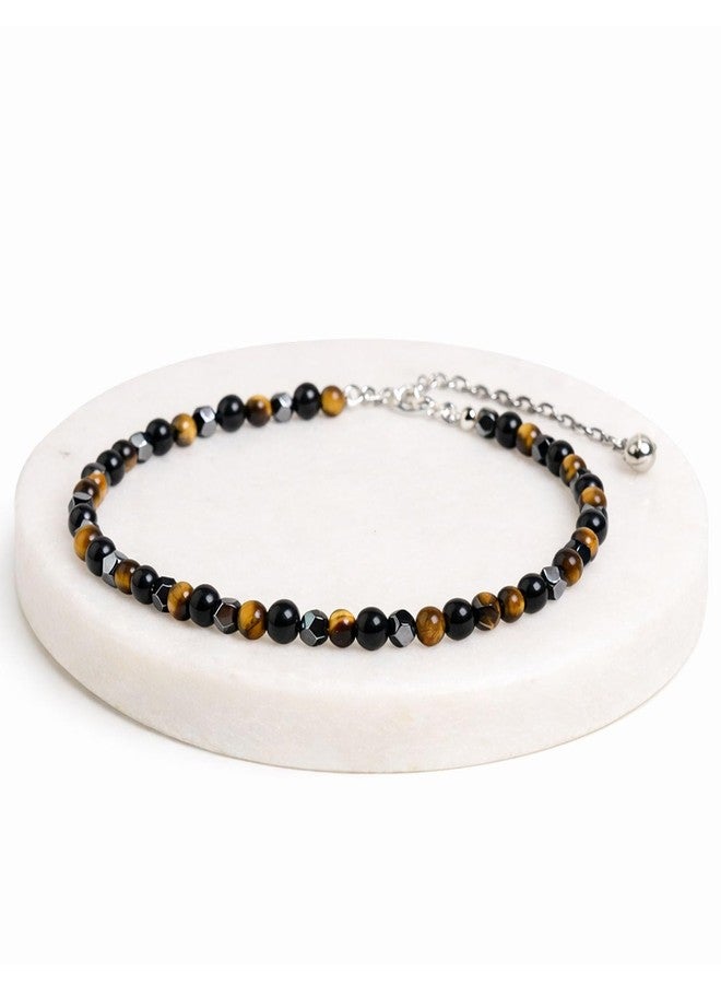 YiCan Original Triple Protection Anklet Bracelet For Men and Women Anklet - Natural Energised Tiger Eye Stone, Black Obsidian, Hematite Stone for Power, Protection, Good Luck (2mm Beads) - Image 2