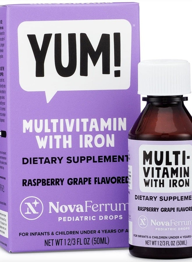NovaFerrum Yum | Multivitamin with Iron for Infants, Toddlers & Kids | Immune Support | Ages 4 & Under | Gluten Free Certified | Sugar Free | Raspberry Grape | 50 Servings - Image 1
