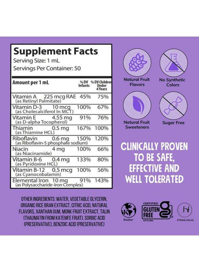 NovaFerrum Yum | Multivitamin with Iron for Infants, Toddlers & Kids | Immune Support | Ages 4 & Under | Gluten Free Certified | Sugar Free | Raspberry Grape | 50 Servings - Image 3