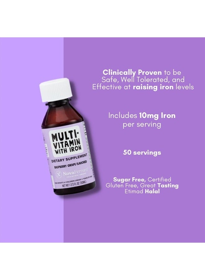 NovaFerrum Yum | Multivitamin with Iron for Infants, Toddlers & Kids | Immune Support | Ages 4 & Under | Gluten Free Certified | Sugar Free | Raspberry Grape | 50 Servings - Image 4