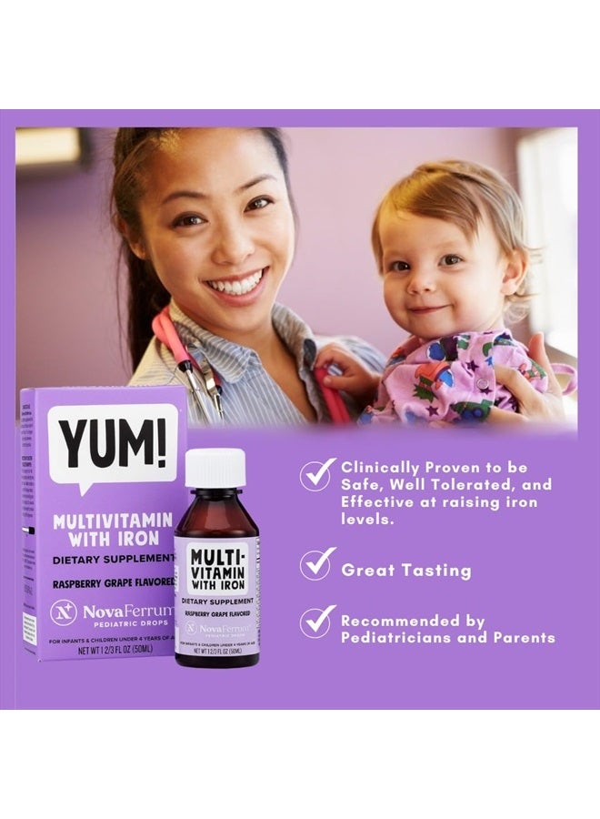 NovaFerrum Yum | Multivitamin with Iron for Infants, Toddlers & Kids | Immune Support | Ages 4 & Under | Gluten Free Certified | Sugar Free | Raspberry Grape | 50 Servings - Image 5