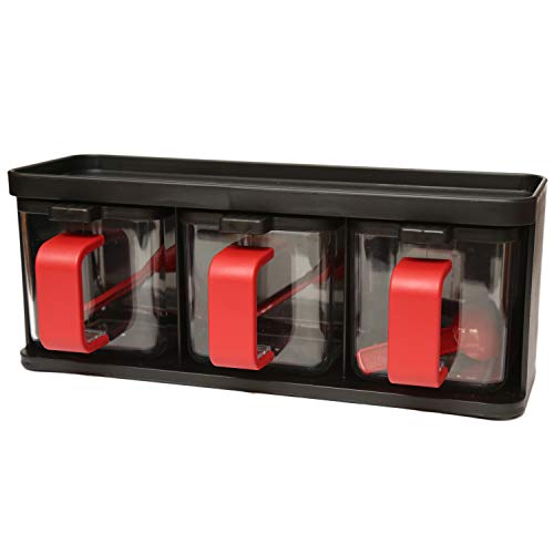 Jaypee Plus Plastic Pickle & Chutney Container with Tray- Pickle Set Black Red - Image 1
