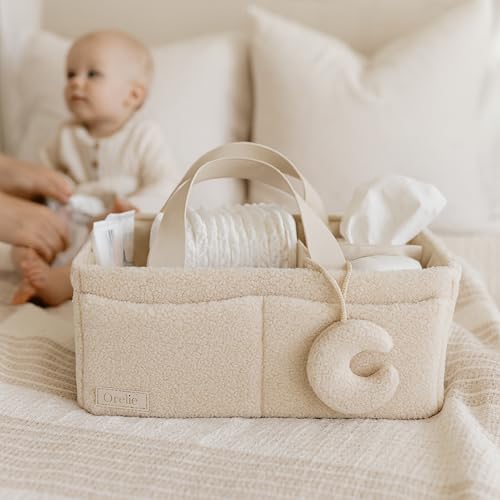 Orelle Boucl Diaper Caddy Organizer with Matching Pouch Moon Pendant Teddy Portable Changing Table Organizer MustHave Baby Shower Gifts Cream - Image 3
