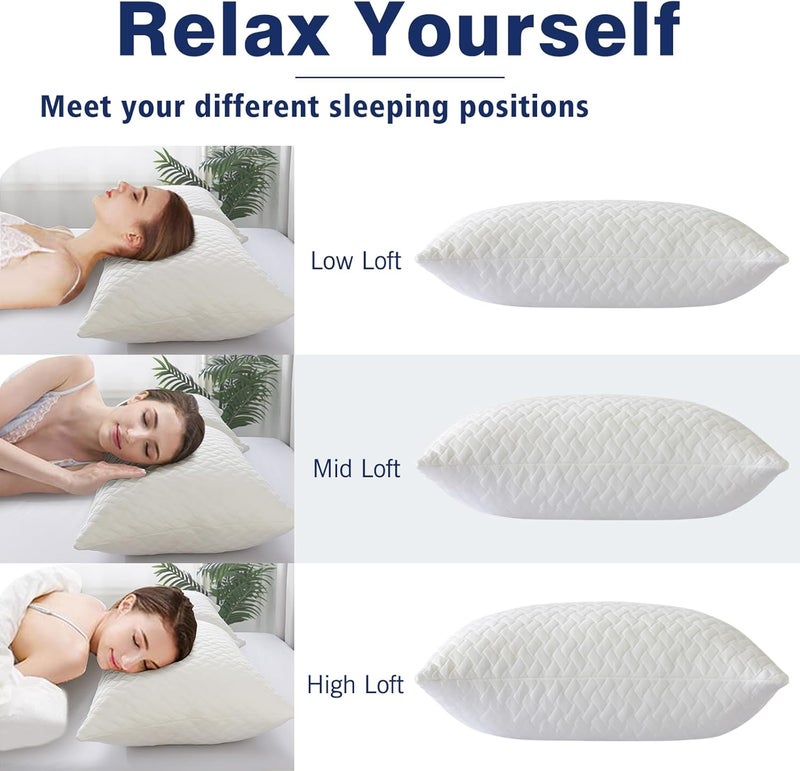 COZYART وسادة من رغوة الذاكرة المقطعة من كوزيارت، مجموعة من 2 بحجم كوين، مع غطاء وسادة قابل للتنفس وبارد، وسائد سرير قابلة للتعديل تناسب النائمين على الجانب والظهر والبطن - Image 3