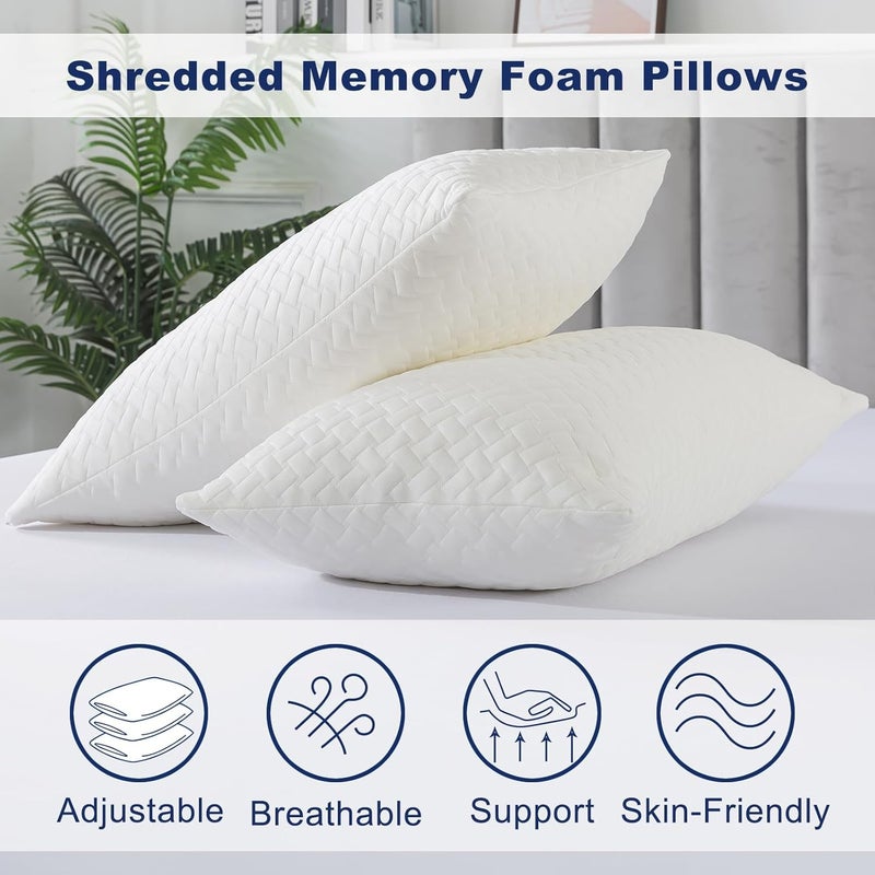 COZYART وسادة من رغوة الذاكرة المقطعة من كوزيارت، مجموعة من 2 بحجم كوين، مع غطاء وسادة قابل للتنفس وبارد، وسائد سرير قابلة للتعديل تناسب النائمين على الجانب والظهر والبطن - Image 5