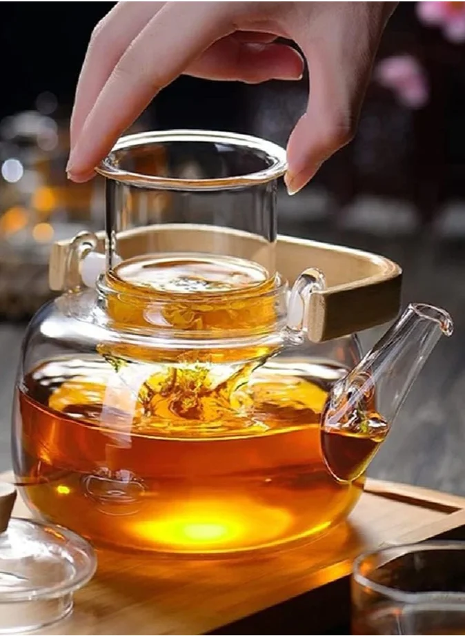 1Chase Borosilicate Glass Teapot With Glass Infuser For Loose Leaf Tea, Blooming Tea, Flower Tea With Bamboo Handle, 1000 ML…