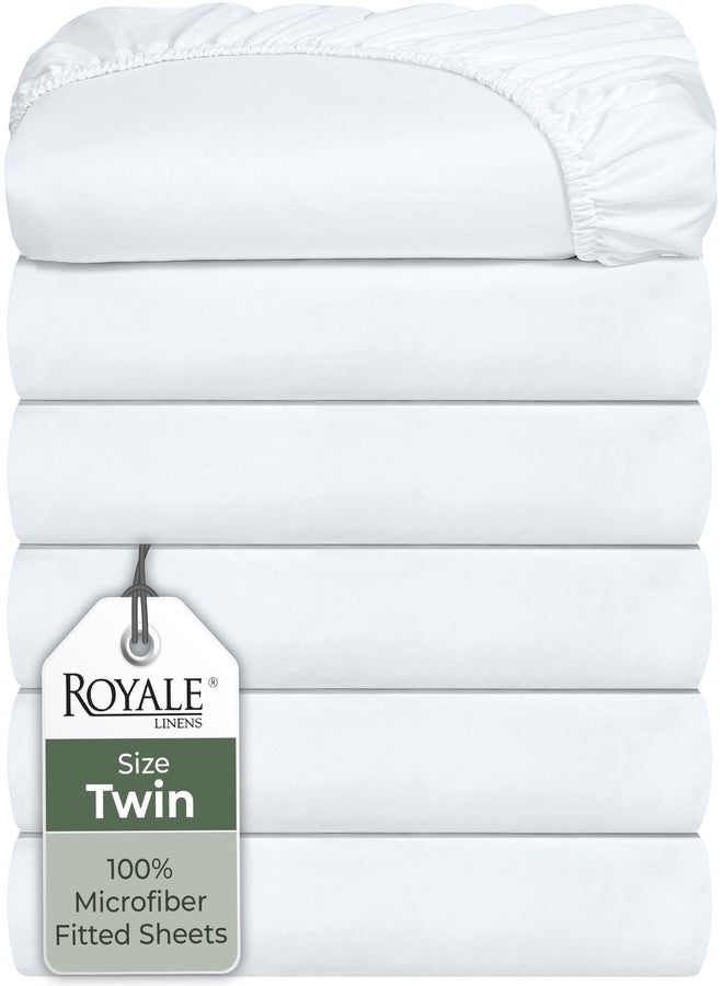 Royale Linens 6 Pack Twin Fitted Sheet Set - Bottom Sheet - Ultra Soft & Breathable - Brushed 1800 Microfiber - Wrinkle & Stain Resistant - Hotel Quality Deep Pocket Stretches Up to 16" (Twin, White) - Image 1