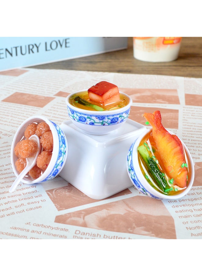 Creative Simulation Food Toy Bowl Noodles Chinese Blue And White Porcelain Model Dishware Culinary Plaything PVC Material-Color:Red Jujube And Lotus Seed Porridge  - Image 2