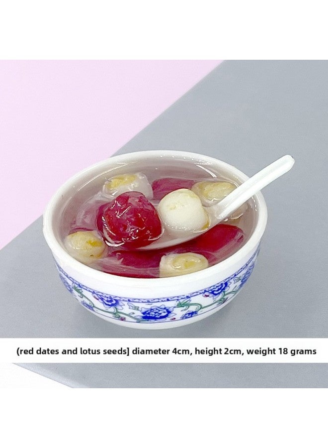 Creative Simulation Food Toy Bowl Noodles Chinese Blue And White Porcelain Model Dishware Culinary Plaything PVC Material-Color:Red Jujube And Lotus Seed Porridge  - Image 1