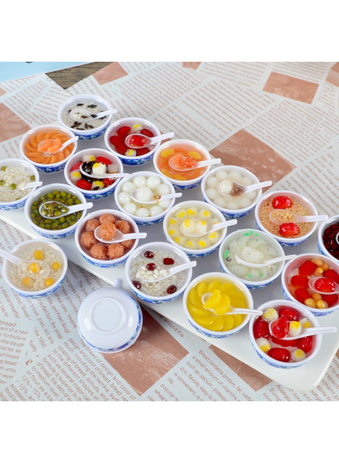Creative Simulation Food Toy Bowl Noodles Chinese Blue And White Porcelain Model Dishware Culinary Plaything PVC Material-Color:Red Jujube And Lotus Seed Porridge  - Image 3