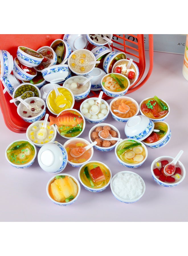 Creative Simulation Food Toy Bowl Noodles Chinese Blue And White Porcelain Model Dishware Culinary Plaything PVC Material-Color:Red Jujube And Lotus Seed Porridge  - Image 4