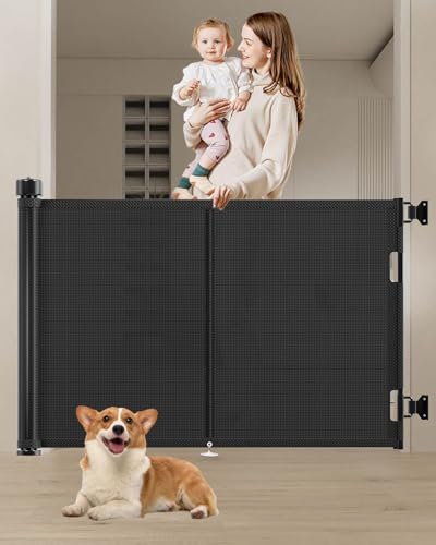 Upgraded 59 Retractable Baby Gates with Reinforced Strip Design to Prevent Crawling Through 34 Tall Retractable Dog Gate 5 FT Retractable Gates for Stairs Doorways Hallways