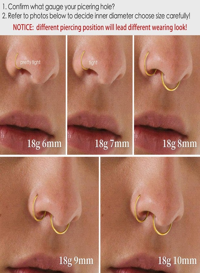 Poxtex 18g Nose Rings Piercings for Women Men Septum Clicker Ring Helix Piercing Jewelry Conch Hypoallergenic Dainty Hoop Earring Pack - Image 4