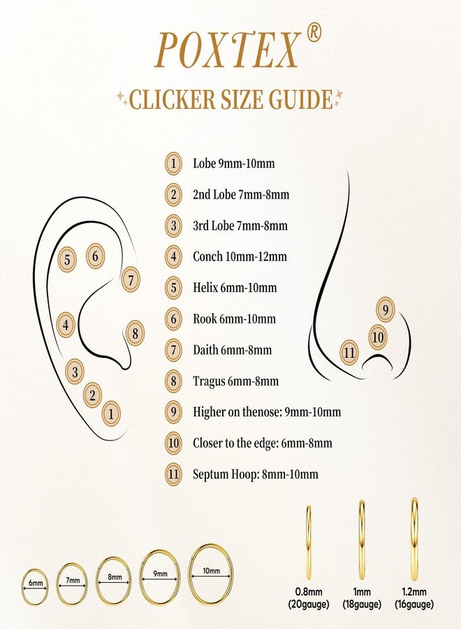Poxtex 18g Nose Rings Piercings for Women Men Septum Clicker Ring Helix Piercing Jewelry Conch Hypoallergenic Dainty Hoop Earring Pack - Image 5