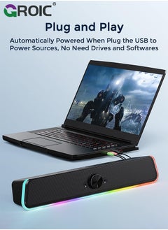 GROIC Computer Speakers, HiFi Stereo Computer Sound Bar, USB Powered PC Speakers with RGB Lights, 3.5mm Aux-in Wired Computer Speakers for PC, Desktop, Laptop, Monitor, Gaming  - Image 5