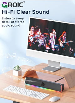 GROIC Computer Speakers, HiFi Stereo Computer Sound Bar, USB Powered PC Speakers with RGB Lights, 3.5mm Aux-in Wired Computer Speakers for PC, Desktop, Laptop, Monitor, Gaming  - Image 2