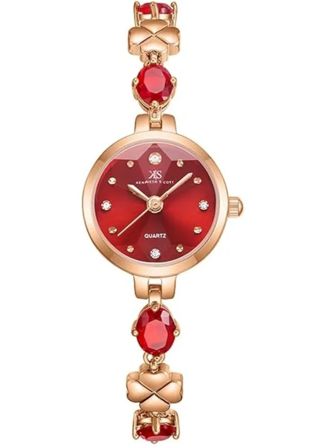 كينيث سكوت Kenneth Scott Women's PE21 Movement Watch, Analog Display and Brass Strap - K23541-KBRR, Red