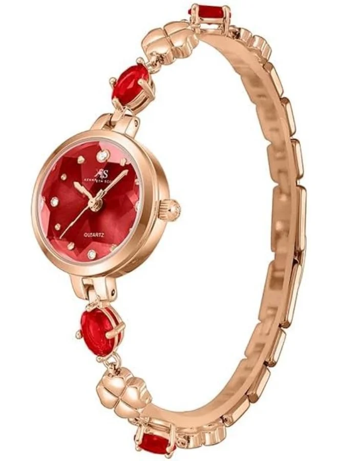 كينيث سكوت Kenneth Scott Women's PE21 Movement Watch, Analog Display and Brass Strap - K23541-KBRR, Red