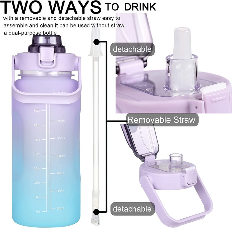 HENVE 2000ml Water Bottles with Time Marker Straw Water Bottle for all Outdoor Camping Travel Gym Leak proof Durable Free NonToxic - Image 2