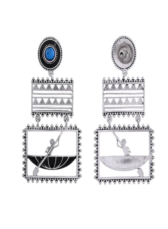 Voylla Warli Nandiyaan Ke Paar Oxidised Dangler Earrings for Women Enamel Ethnic Earrings Womens Day Gift for Her Tribal Jewellery Statement Earrings - Image 5
