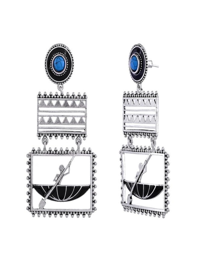 Voylla Warli Nandiyaan Ke Paar Oxidised Dangler Earrings for Women Enamel Ethnic Earrings Womens Day Gift for Her Tribal Jewellery Statement Earrings - Image 1