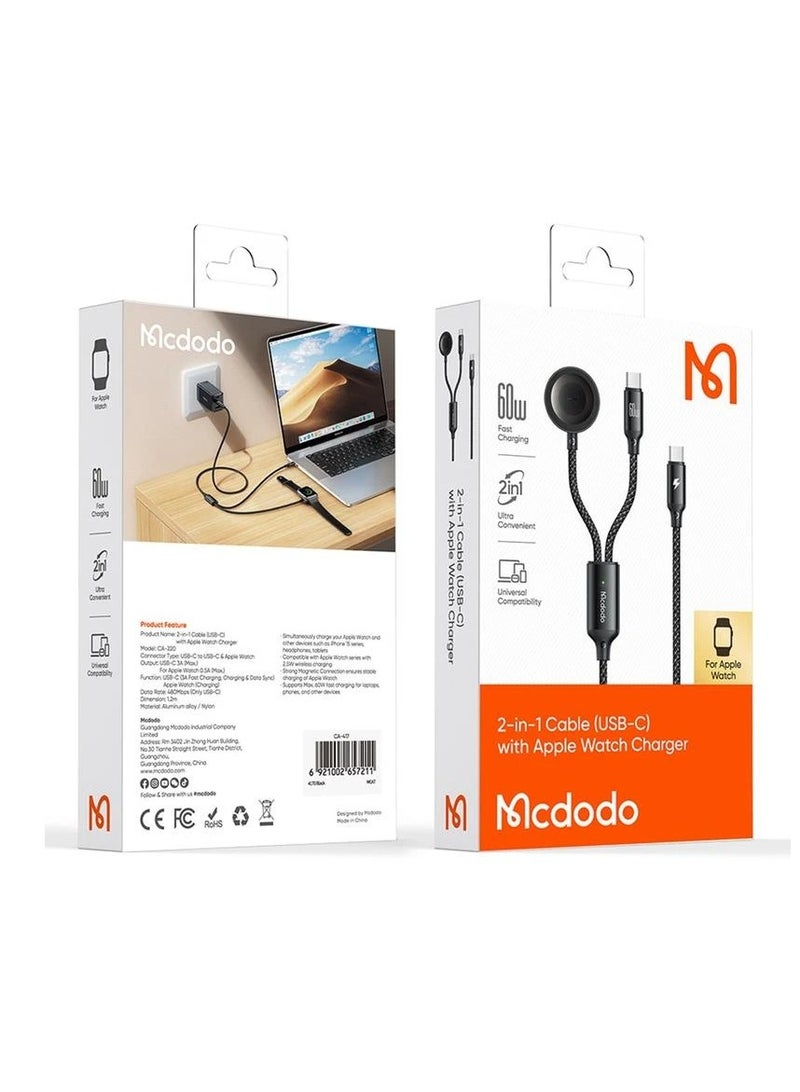 Mcdodo CA-2200 2 in-1 USB-C cable + Apple Watch charger 60W 1.2m