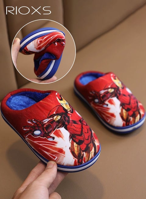 Girls Boys Fuzzy Slippers, Cozy Fluffy Slippers for Toddler, Cute Cartoon Slides Slippers for Kids, Soft Comfortable Fur Slip-on Shoes, Closed Toe House Slippers, Warm Plush Cotton Slipper, Lovely Slipper Home Shoes, Non-slip Slippers for Indoor and Outdoor Wear, Red Slippers for Spring Fall Winter