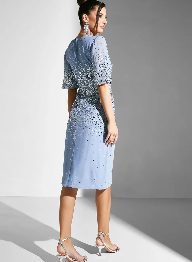 Amelia Rose Sequin Detail Wrap Dress