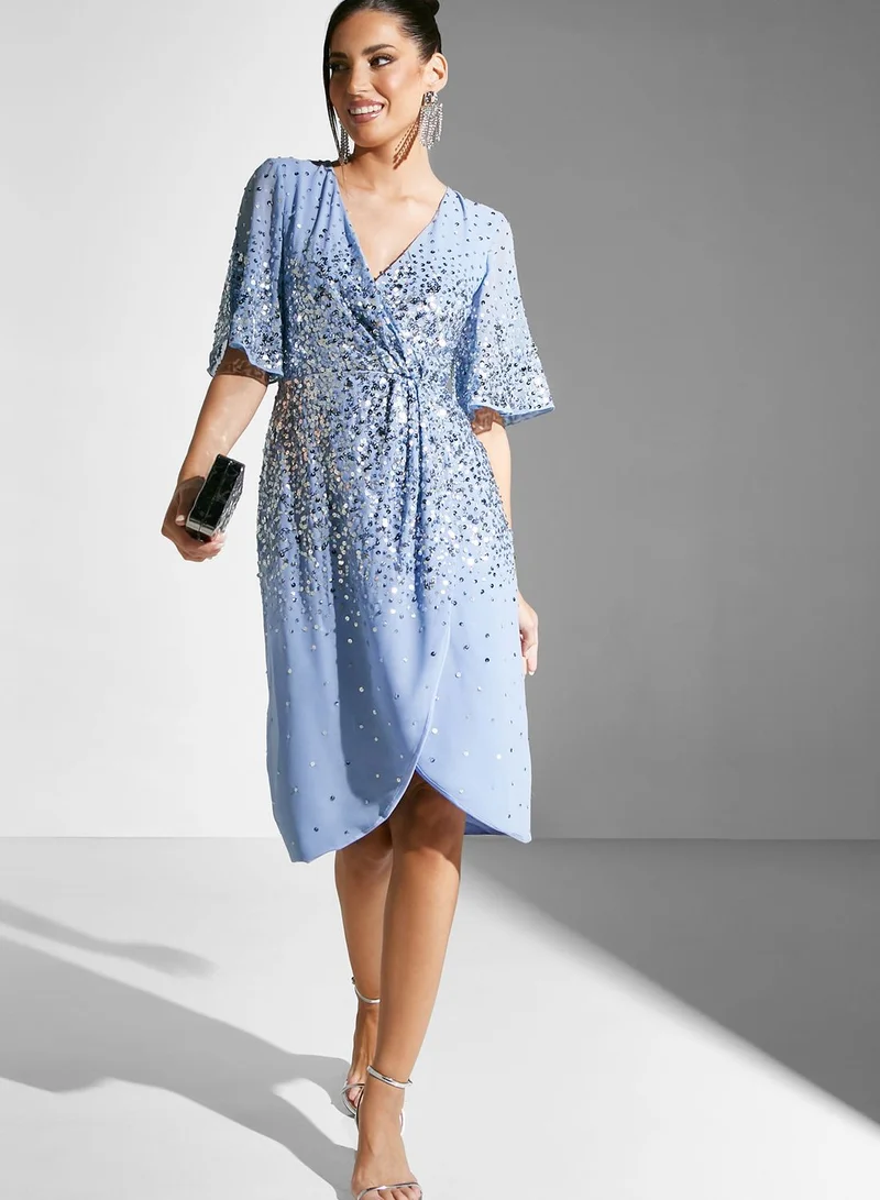 Amelia Rose Sequin Detail Wrap Dress