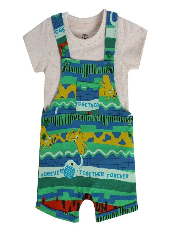 miniklub Cotton Half Sleeves Animal Printed Dungaree With Tee -(12-18M) - Image 1