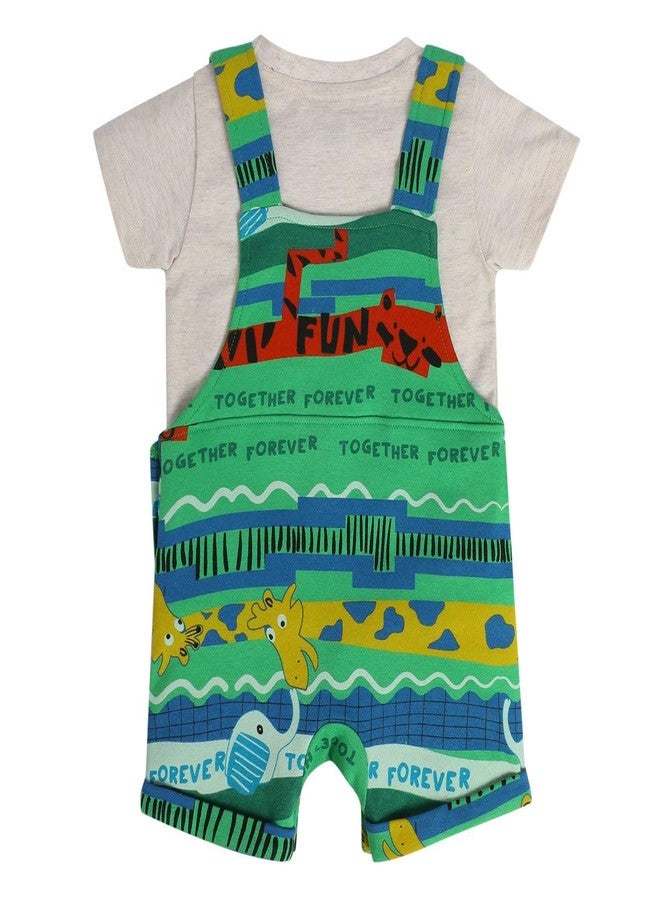 miniklub Cotton Half Sleeves Animal Printed Dungaree With Tee -(12-18M) - Image 3
