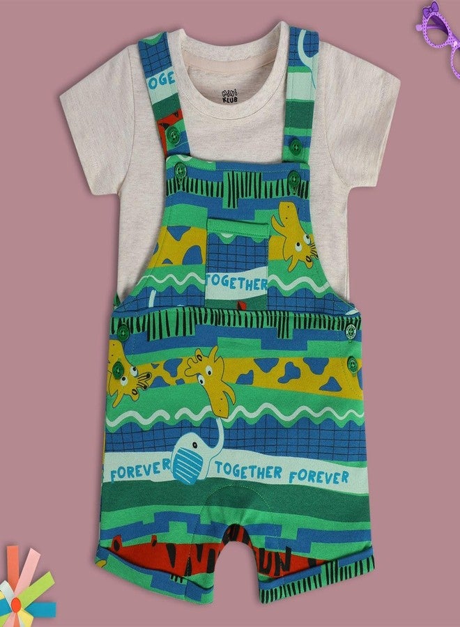 miniklub Cotton Half Sleeves Animal Printed Dungaree With Tee -(12-18M) - Image 2