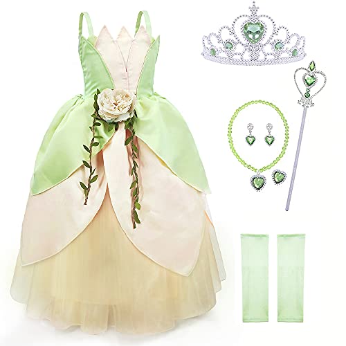 TYHTYM Princess Costumes Little Girls Dress Up Fancy Halloween Christmas Party (Tiana, 4-5T) - Image 1