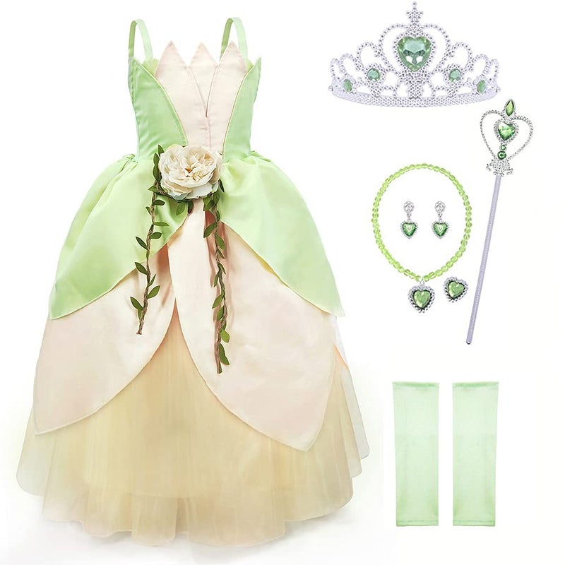 TYHTYM Princess Costumes Little Girls Dress Up Fancy Halloween Christmas Party (Tiana, 4-5T) - Image 3